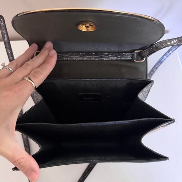 Dune London Edellie Grey Croc Front Flap Snap Detail Crossbody Bag - Picture 9 of 12